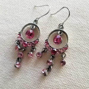 Pink and Silver-tone Chandelier Earrings